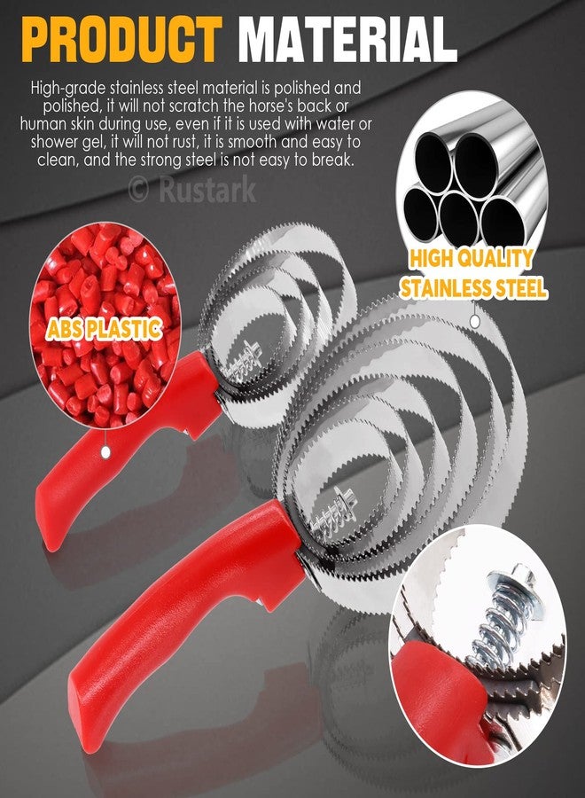 روستارك فرشاة كاري قابلة للعكس من الفولاذ المقاوم للصدأ من Rustark، قطعتان، 4 حلقات و6 حلقات، بمقبض ناعم الملمس، مناسبة للأبقار والأغنام والكلاب والماعز والخيول. - Image 5